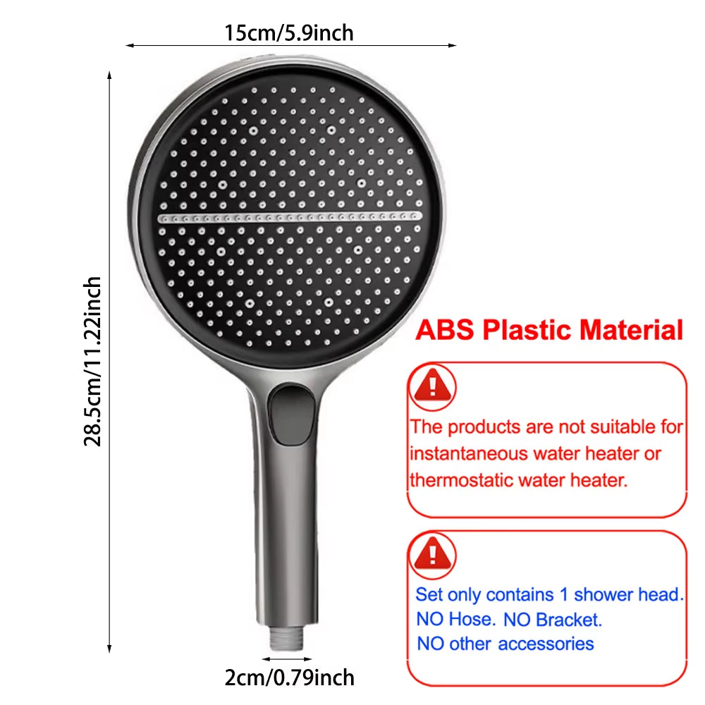 Pressure Boost Shower Head Black High Pressure Large Flow Spray Nozzle 15CM Big Panel 4 Modes Massage Shower Bathroom Accessorie