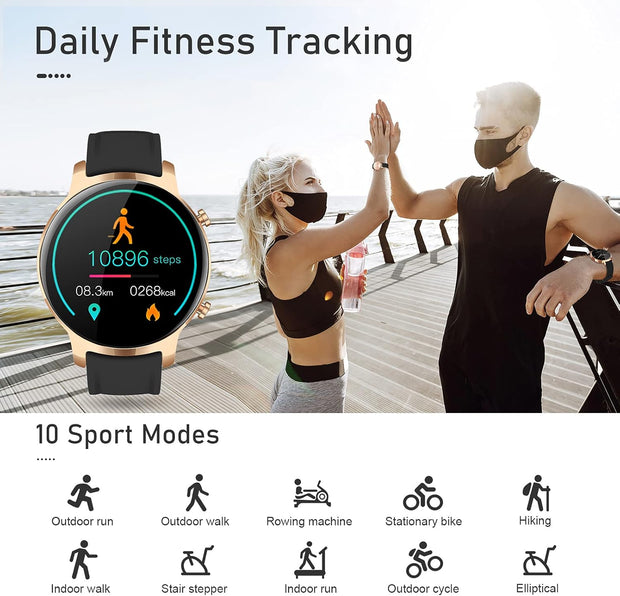 Smart Watches for Women Men 1.3" Touch Screen Smart Watch for Android Phones Waterproof Fitness Watch Heart Rate Monitor Sleep Tracker Pedometer Activity Tracker Smartwatch for Ios Android